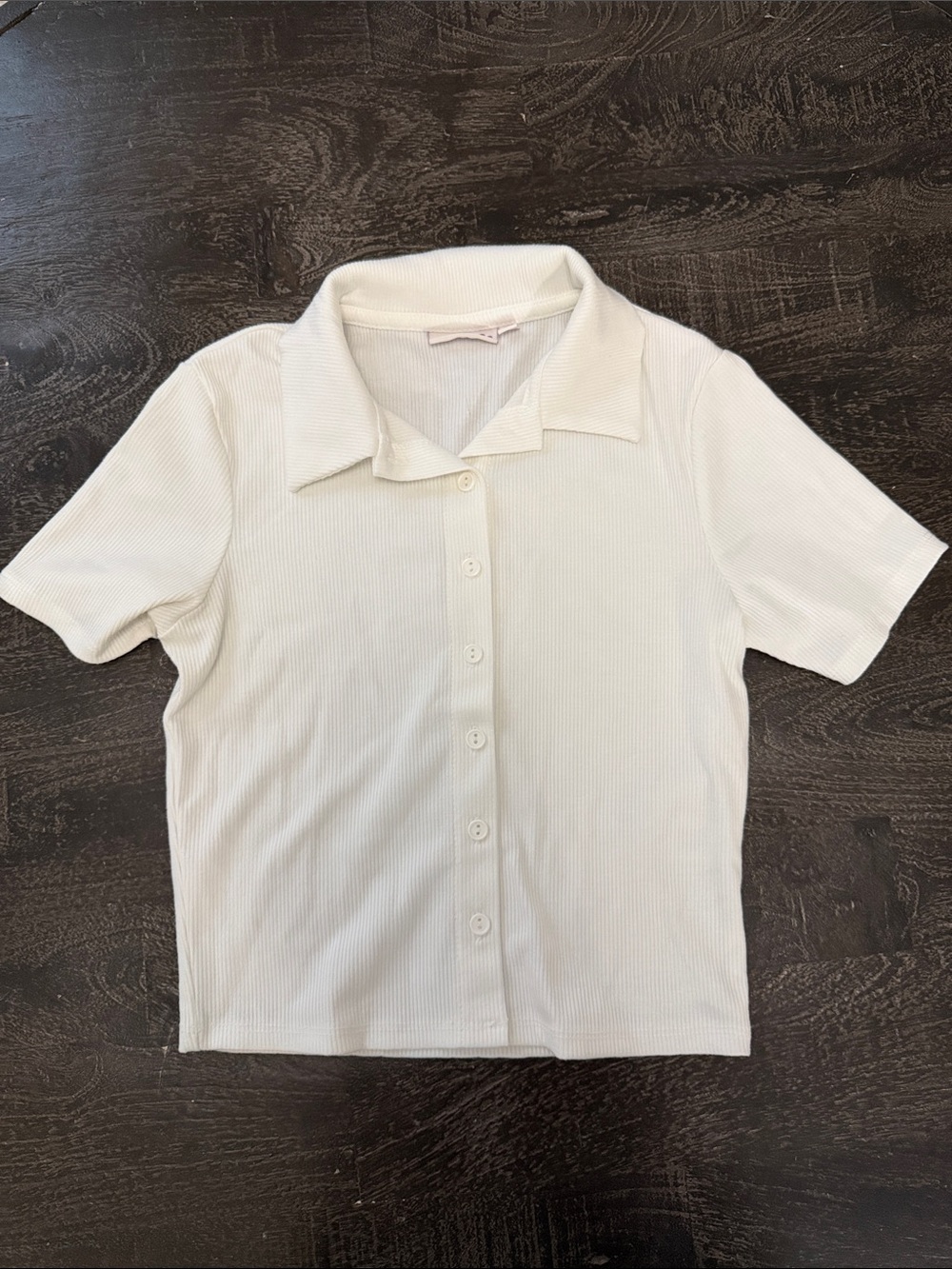 SO Cream Ribbed Button-Up Crop Top with Collar
